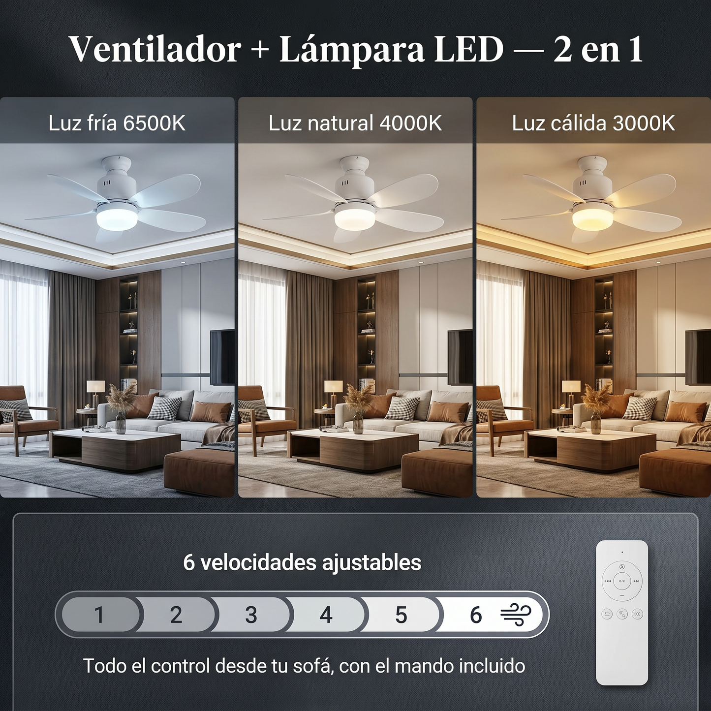 Ventilador de techo con luz LED
